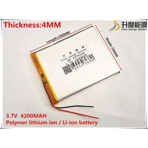 Li-Po 3.7V 4200mAh 4076100 Lithium Polymer Li-Po li ion Rechargeable Battery cells For Mp3 MP4 MP5 GPS