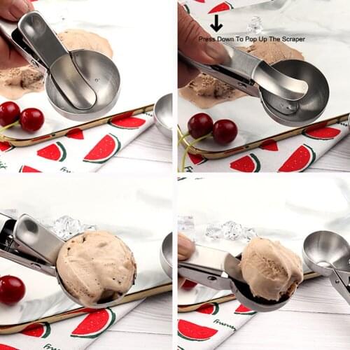 4/5/6CM Ice Cream Spoon Spring Handle Cookie Scoop Fruit Spoon Stainless Steel Ice-cream Watermelon Spoon Dig Ball Fruit Spoons