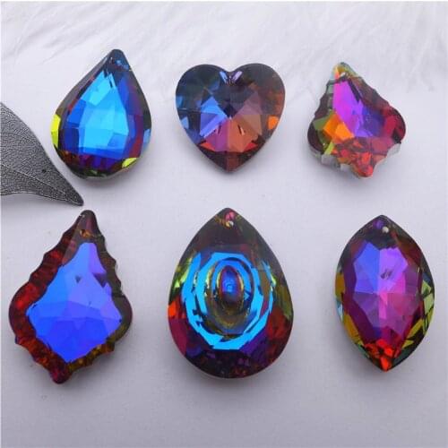 Metalic blue / rainbow crystal heart/pear/maple leaf shape pendants jewelry DIY accessories findings glass cutain lamp drops K9