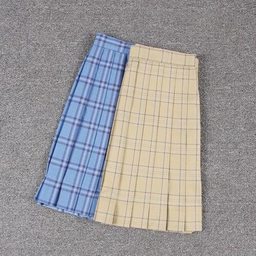 Sweet Womens Plaid Skirt JK Japanese Girl School Uniform Short Pleated Skirt A-Line Necktie Bow Tie Preppy Style 2 Colors