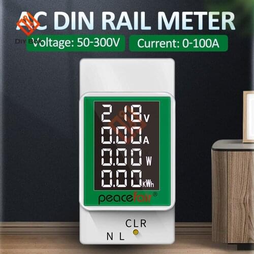 AC Digital Display Multi-function Rail Meter Voltage And Current Meter AC50-300V/100A Tester 35MM Guide Rail Slot