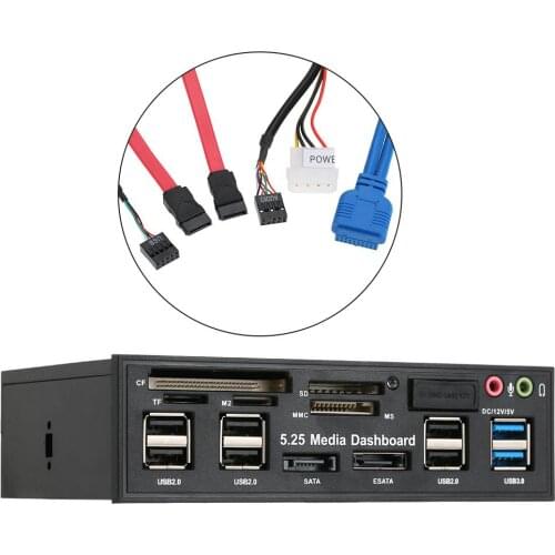 Multi-Function USB 3.0 Hub eSATA SATA Port Internal Card Reader PC Media Front Panel Audio for SD MS CF TF M2 MMC Memory Cards