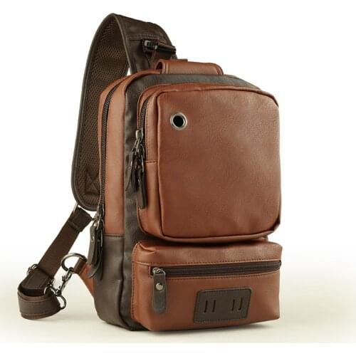 Men Shoulder Chest Bag Leather Vintage Crossbody PU Bags Multi-function Small Casual Fashion For Man Leather Messenger Business