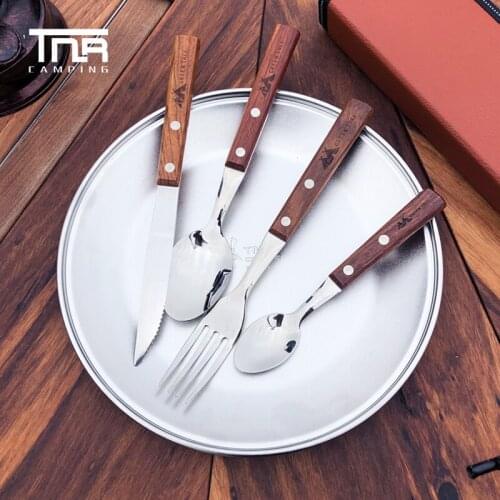 Outdoor Camping Picnic Stainless Steel BBQ Camping Tableware Knife Fork Spoon Set Home Picnic Hiking Travel Tools
