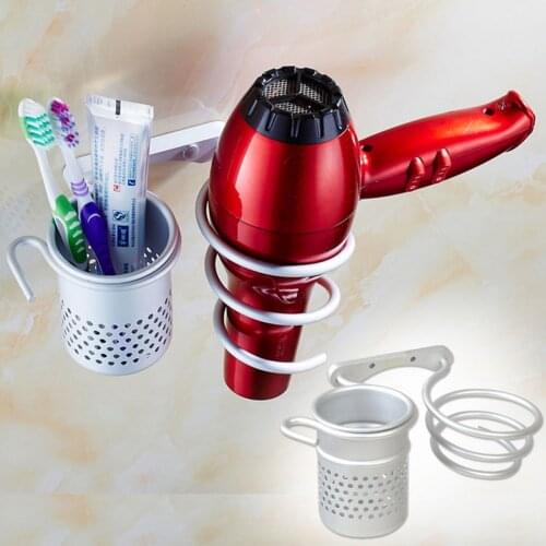 Wall Mount Hair Dryer Holder Stand and Organizer Aluminium Salon Bathroom Mounted Spiral Dryer Comb Rack Storage Suction