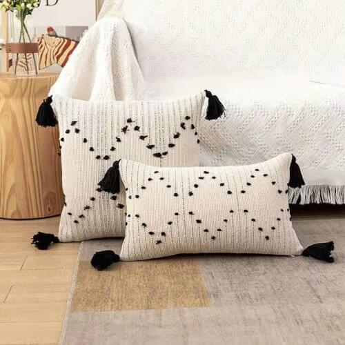 Tufted Tassel Cotton Geometric Cushion Cover Nordic Style Modern Simple HandMade Pillow Case for Home Decro MT067