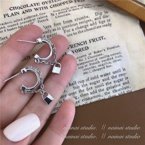 2021 New Punk Style Alloy Earrings Y2K Aesthetics Lock Earrings for Women Eardrop Ear Stud Temperament Jewelry Wholesale