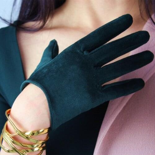 Womans Suede Gloves Short Style 16cm Suede Matte Leather Gloves Female Dance Party Simulation Leather Women Mittens JP16