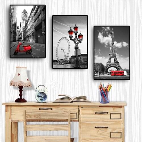 Full square 5D DIY Diamond Painting landscape black white paris tower london eye diamond embroidery round diamond mosaic home