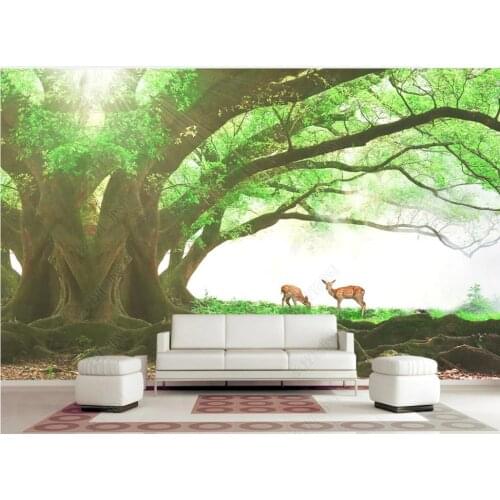 Custom photo wallpaper for walls 3 d murals Idyllic green big tree landscape deer background wall papers decoration painting