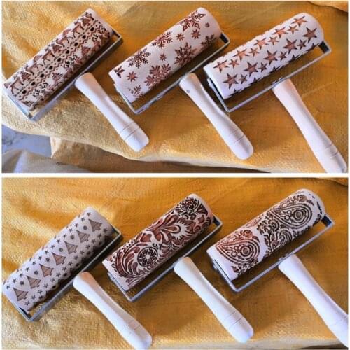 Christmas Embossed Rolling Pin Baking Cookies Roller Christmas Wooden Rolling Pins For Baking Embossed Cookies