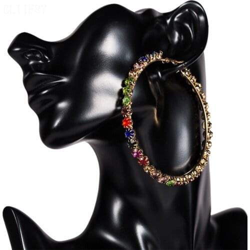 BLIJERY Stunning Multicolor Rhinestone Big Hoop Earrings for Women Fashion Jewelry Trendy Crystal Celebrity Statement Earrings