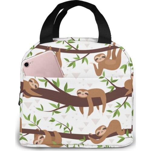 Cute Cartoon Sloth Plush Canvas Portable Cooler Lunch Bag Thermal Insulated Multifunction Food Bags Food Picnic Lunch Box Bag