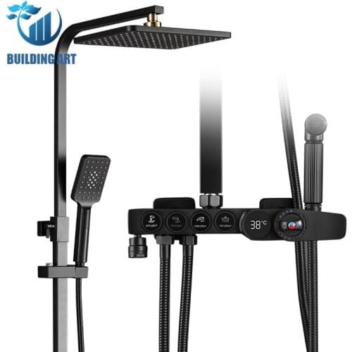 Black Thermostatic Digital Display Shower Faucet Bathroom Faucet Rain Bathtub Faucet Shower Mixer Crane Faucet Of Shower Taps