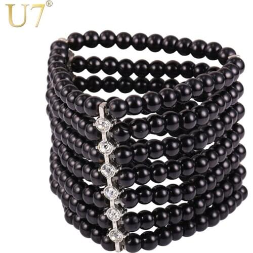 U7 Synthetic Pearl Bracelet For Women White/Black/Colorful Multi Layer Strand Bracelets Bangles Fashion Jewelry Gift H825