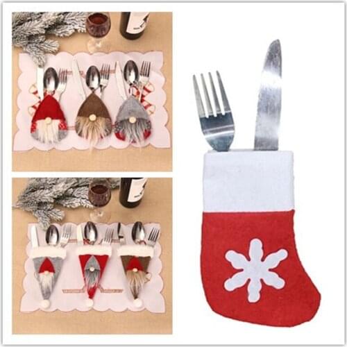 2020 Christmas Party Decorations Knife Fork Cutlery Bags Santa Claus Elk Decor Christmas Tableware Cover For kitchen Accessories