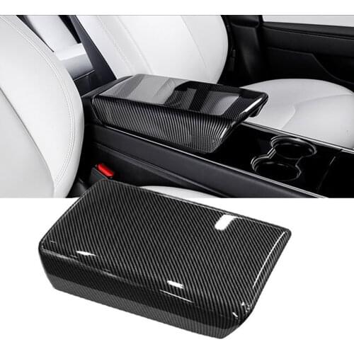 For Tesla Model Y Fiber Style Interior Central Cover Saver Console Armrest Box Protector Lid Cover Accessories