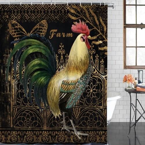 Farm Rooster Butterfly Texture Shower Curtain Polyester Fabric Bathroom Home Decor Waterproof Shower Curtains with Hooks