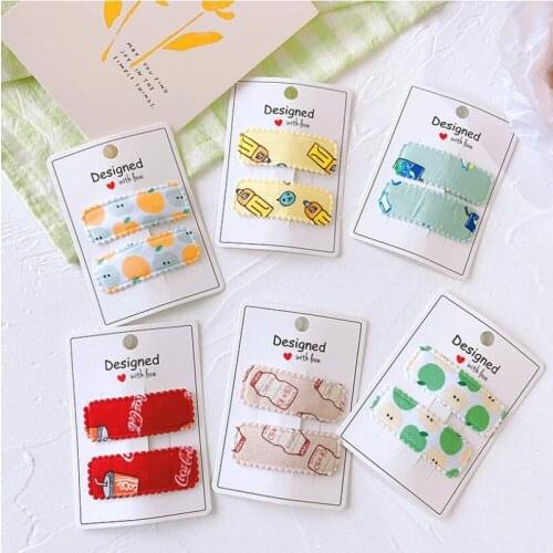 2pcs/card) Sweet girls Drinks fruit Square clip hairpin sanp hair clip accessories