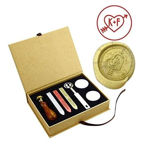 Groom Bride initials Heart Arrow Retro Brass Head Wooden Handle Wax Seal Stamp Kit Wedding Pary Invitation Stamps