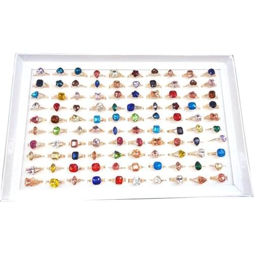 MixMax 30pcs/Lot Womens Rings Imitation Zircon Crystal Gold Plated Metal Fashion Jewelry Wholesale Mix Styles Party Gifts