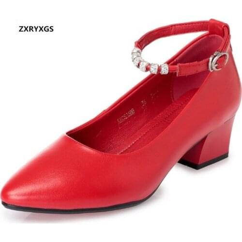 2020 Pointed Rhinestone Genuine Leather Shoes Woman High Heels Large Size Office Work Banquet Wedding Shoes Women Fashion Shoes