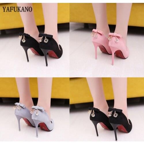 2020 Pointed Toe bow-knot High Heels Female Summer Autumn Shallow Mouth Pointed Single Shoes was thin with foot shoes Mujer