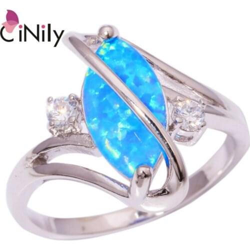 CiNily Created Blue Fire Opal Cubic Zirconia Silver Plated Wholesale Hot Sell for Women Jewelry Ring Size 6-9 OJ7105