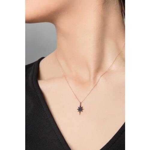 Elika Silver Women 'S Pole Star Pattern Zircon Cubic Zirconia 925 Sterling Silver Necklace