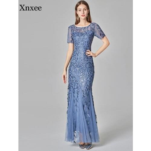 Plus Size Evening Dresses Mermaid o Neck Short Sleeve Lace Appliques Tulle Long Party Gown Robe Soiree Sexy Formal Dress Vestido