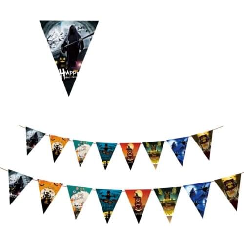 10 Pcs Halloween Banners Flags Party Hanging Decorations Supplies Wizard Vampire Skeleton Happy Halloween Banner Home Decor