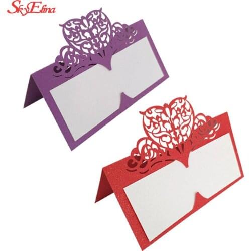 100Pcs/lot 9cm*9cm Laser Cut Heart Seat Card Wedding Favors Table Centerpieces Number Name Card Place Cards Name Place Cards 6Z