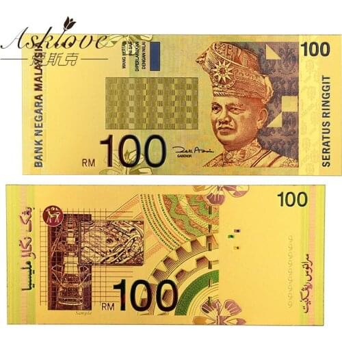 1995 Edition MYR Gold Banknotes 24K Gold Foil Fake Paper Money for Collection Souvenir 100 MYR Banknote Sets Sample Fake money