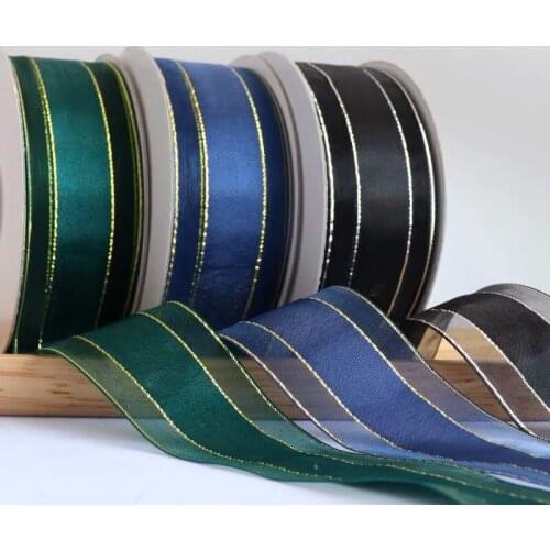 2.2cm 10Y Gold Silver Lurex Organza Satin Ribbon For Handmade Craft Gift Floral Packing Party Wedding Christmas Marriage Deco