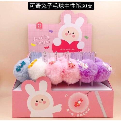 30pcs Gel Pens Rabbit hair ball black colored kawaii gel-ink pens pens for writing Cute stationery office school supplies 0.5mm