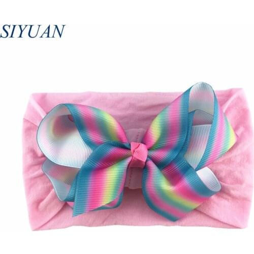 30Pcs Soft Nylon Elastic Headband with 4.6 inch Grosgrain Ribbon Baby Kids Girls Hair Bow Hairband Knotted Turban Head Wrap