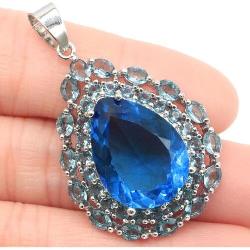 44x26mm Anniversary Big Red Silver Pendant Delicate Fine Cut Created Green Peridot Blue Topaz Women Party Silver Pendant