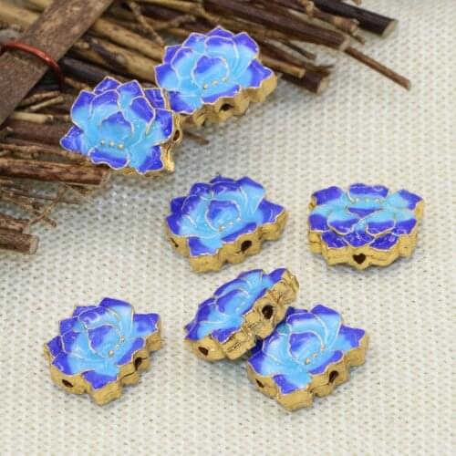 5pcs blue enamel flower shape cloisonne accessories 15*18mm gold-color spacers beads wholesale price fashion findings B2506