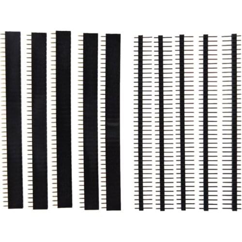 Cheapest 5 PCS Pack 40 Pin 2.54mm Single Row Straight Male + Female Pin Header Strip black