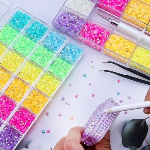 6000/6500Pcs Nail Multi-Colors Jelly Rhinestones 3/4/5mm Nail Flatback Resin Gems With Pickup Tool DIY Manicure Stones Kit