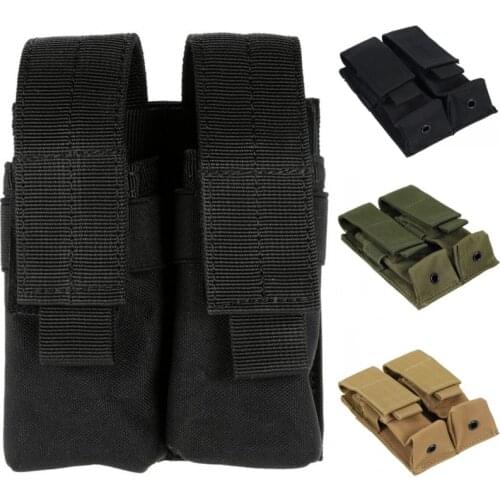 9mm Tactical Double Molle Pistol Magazine Pouch Flashlight Holder Airsoft Gun Accessories Hunting Waist Belt Mag Holster Bag