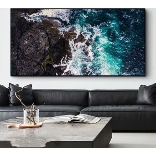 Large Rocks and Coastline 5D DIY diamond Painting Full Square round Seascape Diamond embroidery Mosaic Cross Stitch Home Decor