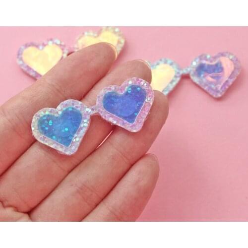 10pcs Padded Applique Heart Glasses for DIY Clothes Hat Patches Headwear Hair Clips Baby Boy Accessories