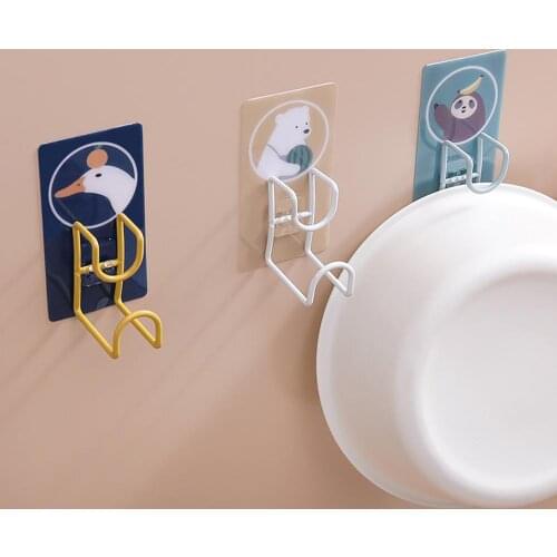 Punch-free Bathroom Towel Toothbrush Washbasin Hook Strong Self-adhesive Hook Plug Bedroom Kitchen Wall Hanging Storage Rack