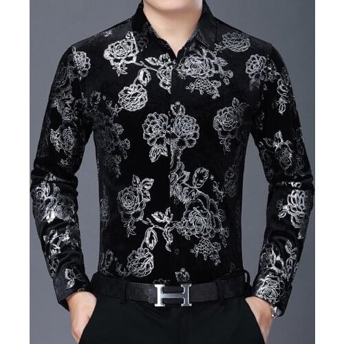 Big Size Velvet Dresses Large Sizes Velour Shirts Mens Elegant Fashion Clothing Flannel Autumn Long Sleeve Blouses Mens Gold New