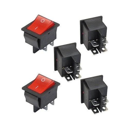 Free shipping!Red Neon Light DPST ON/OFF Snap in Rocker Switch AC 16A/250V 20A/125V 5 Pcs