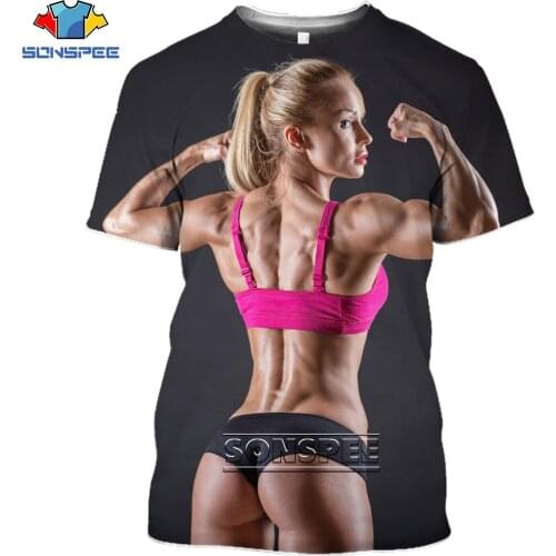 SONSPEE 3D Bikini Girl Print T-shirt Bodybuilder Hip Sports Wild Harajuku Short-sleeved Mens And Womens Oversized Casual Tops
