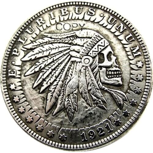 HB(25)US Hobo 1921 Morgan Dollar skull zombie skeleton Silver Plated Copy Coins