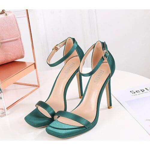 Flock women shoes high heel 2021 summer open toe thin heel ankle strap sandals luxury ladies party sexy female pumps size 34-41