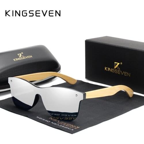 KINGSEVEN Natural Bamboo Temples 1.1mm Mirror Lens Polarized Sunglasses Men Classic Fashion Retro Female Sun Glasses H5504
